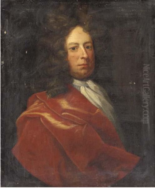 Portrait Of A Gentleman, Half-length, In A Red Cloak Oil Painting by Sir Godfrey Kneller