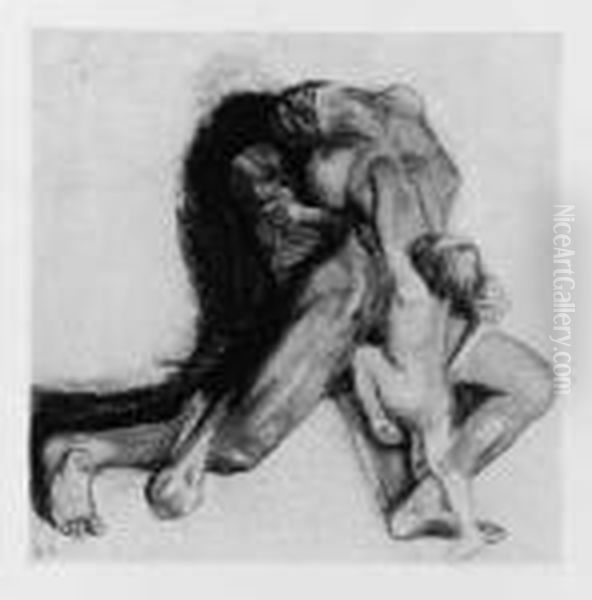 Tod Und Frau Oil Painting by Kathe Kollwitz