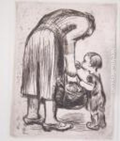 Stehende Mutter, Ihr Bublein Futternd Oil Painting by Kathe Kollwitz