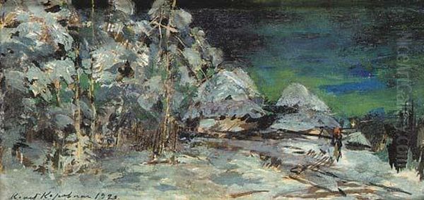 Winter Landscape At Night Oil Painting by Konstantin Alexeievitch Korovin