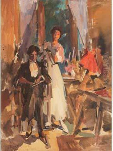 Twilight, Musician And Ballerina Oil Painting by Konstantin Alexeievitch Korovin