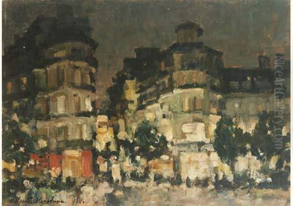 Paris At Night Oil Painting by Konstantin Alexeievitch Korovin