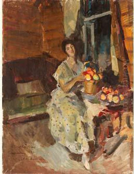 Lady With Apples Oil Painting by Konstantin Alexeievitch Korovin