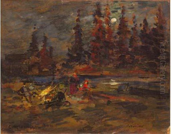 Fire On The River Bank Oil Painting by Konstantin Alexeievitch Korovin