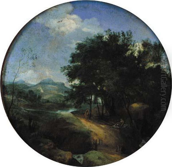 Classical Figures In A Pastoral Landscape With Some Buildings Beyond Oil Painting by Claude Lorrain (Gellee)