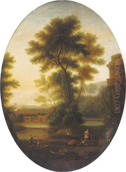 A Classical Landscape With Wine Makers And Other Figures By Ruins Oil Painting by Claude Lorrain (Gellee)