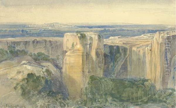 The Quarries Of Syracuse, Sicily, Italy Oil Painting by Edward Lear