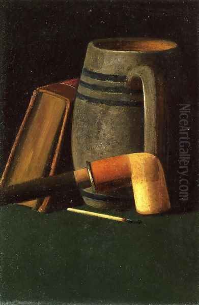 Book, Mug, Pipe and Match Oil Painting by John Frederick Peto