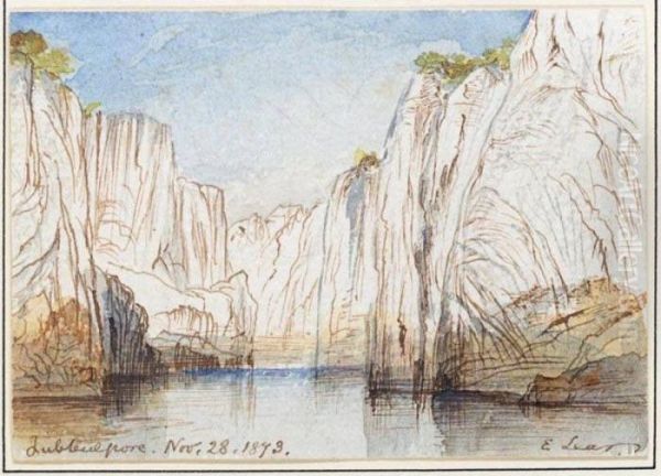 Jabalpur. Rocks Of The Narbada River At Bheraghat, November 1873 Oil Painting by Edward Lear