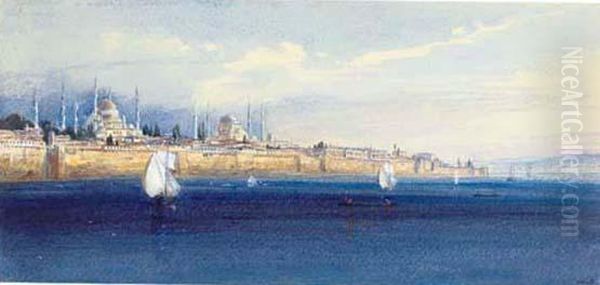 Constantinople From The Sea Of Marmara Oil Painting by Edward Lear