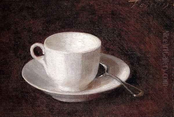 White Cup And Saucer Oil Painting by Ignace Henri Jean Fantin-Latour