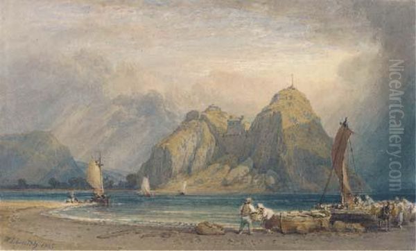 Fishermen On The Beach Before Dumbarton Rock Oil Painting by William Leighton Leitch