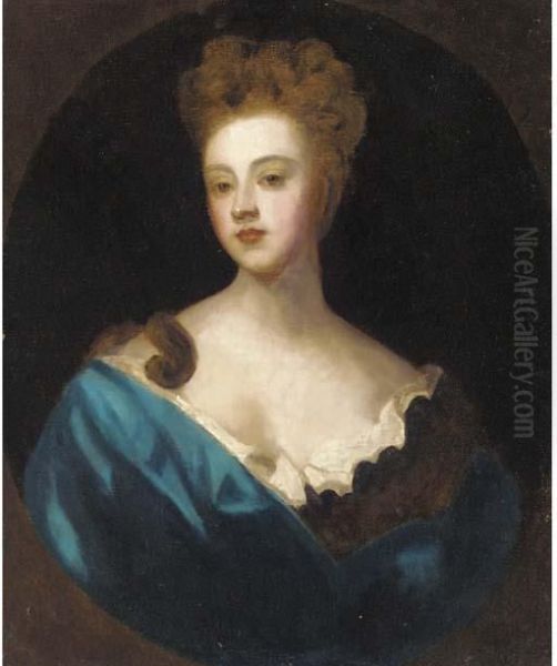 Portrait Of A Lady, Bust-length, In A Blue Dress Oil Painting by Sir Peter Lely