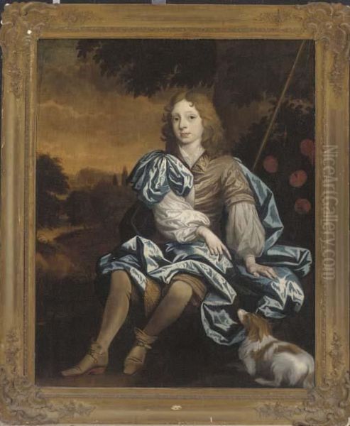 Portrait Of A Boy, Seated 
Full-length, As A Shepherd In A Pastoral Landscape, A Dog At His Feet Oil Painting by Sir Peter Lely