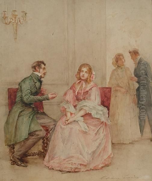 A Gallant Suitor And His Beautiful Lady. Oil Painting by Madeleine Jeanne Lemaire