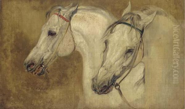 Two Arab Horses' Heads Oil Painting by John Frederick Lewis