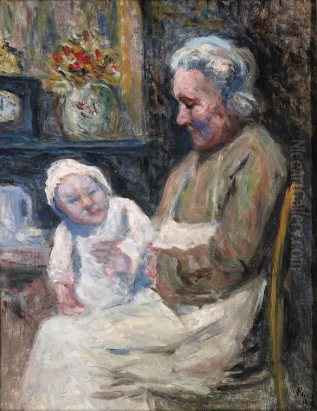 Grand-maman Avec Sa Petite-fille Oil Painting by Maximilien Luce