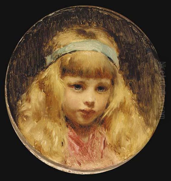 Portrait Of A Young Girl In Blue Headband Oil Painting by Konstantin Egorovich Egorovich Makovsky