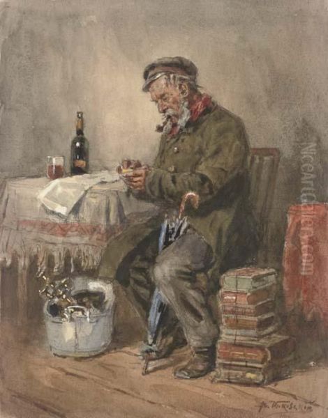 Portrait Of A Man Smoking A Pipe Oil Painting by Vladimir Egorovic Makovsky