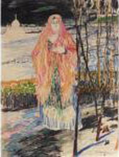 Russian Baba With Red Headscarf Oil Painting by Philippe Andreevitch Maliavine