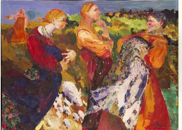 Gossiping Oil Painting by Philippe Andreevitch Maliavine