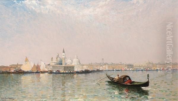 Venice From Beyond S. Giorgio; Venice With The Doge's Palace Oil Painting by Arthur Joseph Meadows