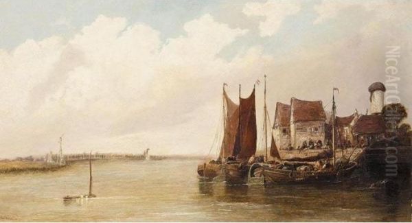 On The Maas Near Dordrecht Oil Painting by Arthur Joseph Meadows