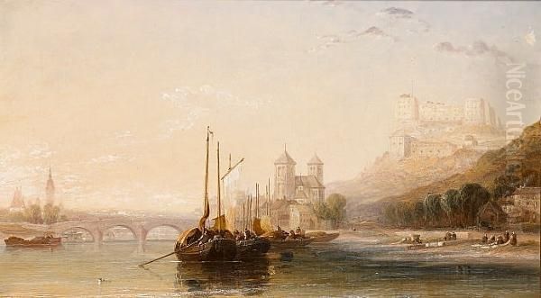 Huy On The Meuse- Morning Oil Painting by Arthur Joseph Meadows