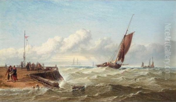 Choppy Seas Off Pierhead, Yarmouth Oil Painting by Arthur Joseph Meadows