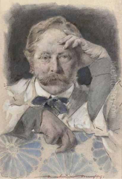 Self Portrait Of The Artist Oil Painting by Mortimer Luddington Mempes