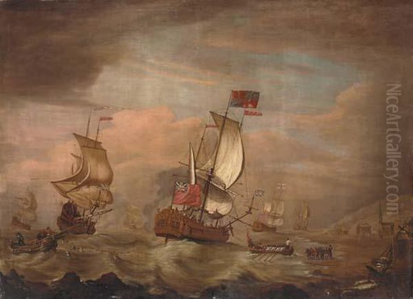 King George I Being Landed At Rye From The Royal Yacht Caroline, January, 1726 Oil Painting by Peter Monamy