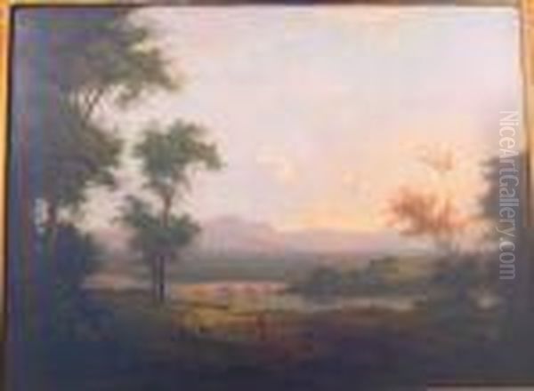 Woodland Landscape With Distant Bridge Oil Painting by Alexander Nasmyth