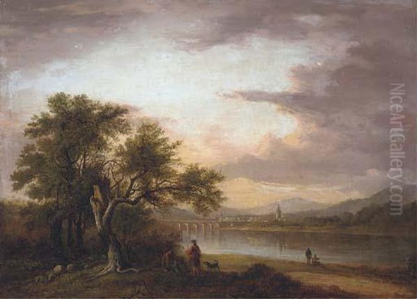 View Of Perth From Across The Banks Of The River Tay Oil Painting by Alexander Nasmyth