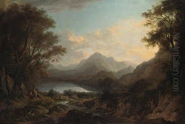 View Of Loch Lomond, With Figures In The Foreground Oil Painting by Alexander Nasmyth