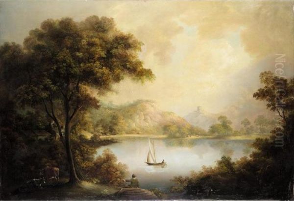 River Landscape Oil Painting by Alexander Nasmyth