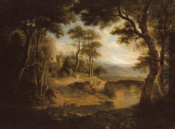 A Lake Landscape, Traditionally Identified As Lake Geneva Oil Painting by Alexander Nasmyth