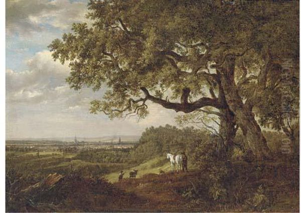 Figures On A Viewpoint Overlooking A Town Oil Painting by Patrick, Peter Nasmyth