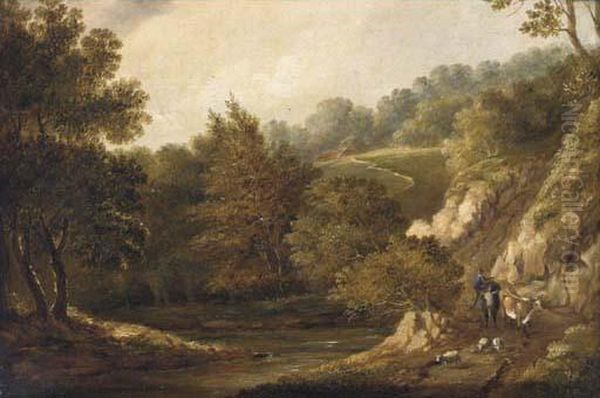 Figures Before A Cottage In A Wooded Landscape Oil Painting by Patrick, Peter Nasmyth