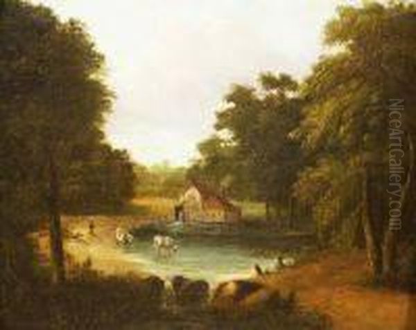 Cow Drinking From The Miller's Lake Oil Painting by Patrick, Peter Nasmyth