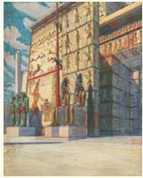 Temple Egyptien (decor Du Theatre) Oil Painting by Alberto Pasini