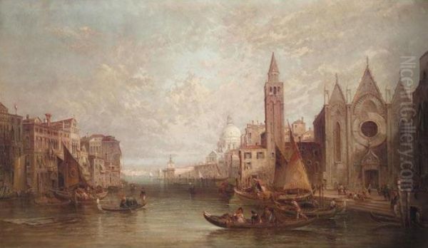 The Grand Canal Looking Towards Santa Maria Del' Salute, Venice Oil Painting by Alfred Pollentine