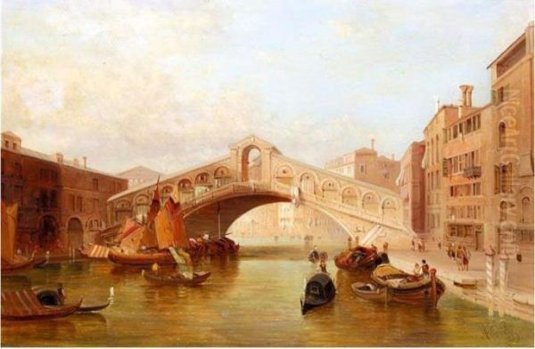 Rialto From The Grand Canal Oil Painting by Alfred Pollentine