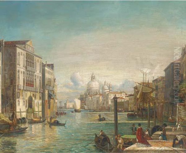 Gondolas On The Grand Canal, Venice Oil Painting by Alfred Pollentine