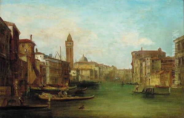 Gondolas On A Venetian Canal Oil Painting by Alfred Pollentine