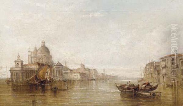 Bragozzi In The Bacino Of San Marco With Piazza San Marco Beyond by Alfred Pollentine