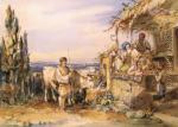 Near Constantinople; At The Well Oil Painting by Amadeo Preziosi