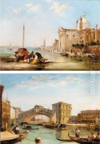 Chiesa Gesuati (canal Della Guidecca); Ponto Di Rialto (canal Grande) Oil Painting by Edward Pritchett