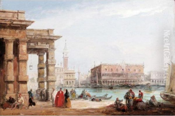 A View Of The Doge's Palace, Venice Oil Painting by Edward Pritchett