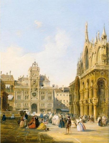 A View Of St Mark's Square Oil Painting by Edward Pritchett