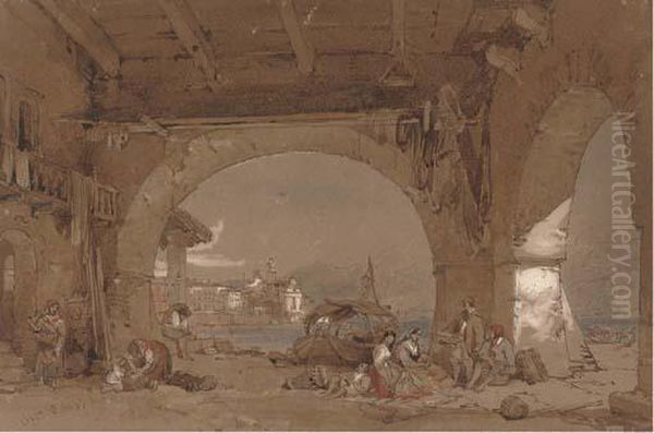 Venetians Resting Under The Arches Oil Painting by Samuel Prout